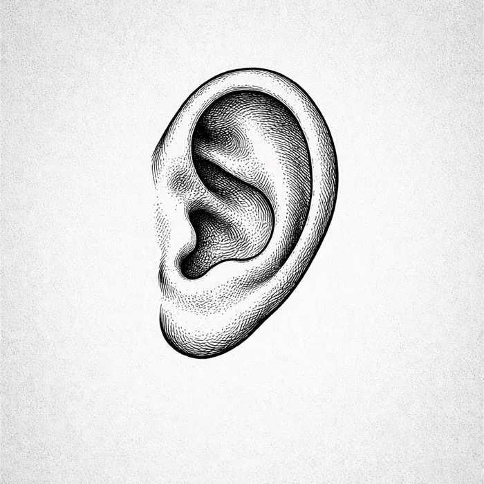 Anatomische Illustration des menschlichen Ohrs — binaurale Beats entstehen beim Hören mit beiden Ohren